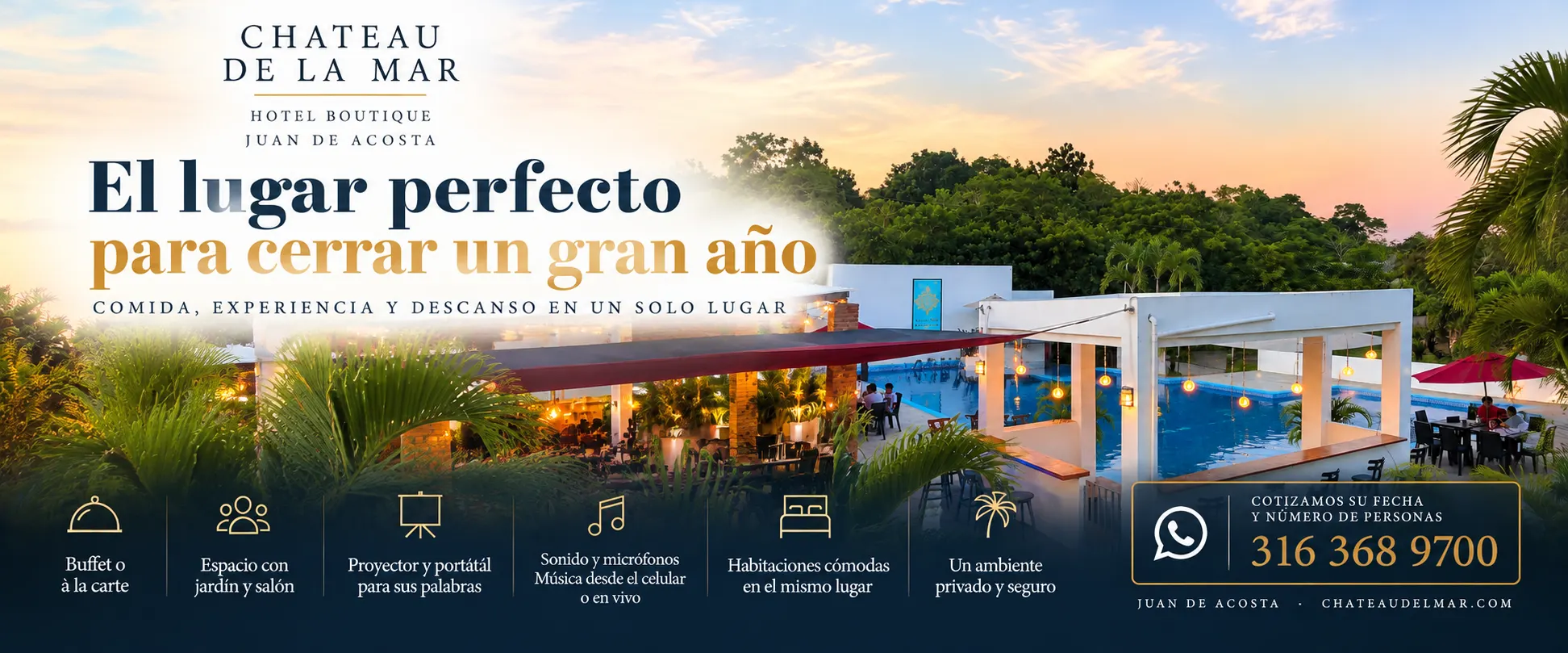 El lugar perfecto para cerrar un gran año en Chateau de la Mar, Juan de Acosta. Comida, experiencia y descanso.